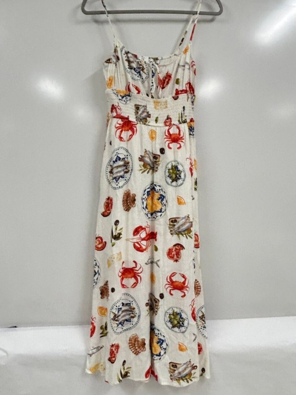 Blu Pepper Seafood Print Midi Dress Small Coastal Cottagecore Sundress Beachy